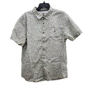 Vissla Men's Light Gray Floral 90s Wallpaper Organic Cotton Button Up‎ Shirt XL